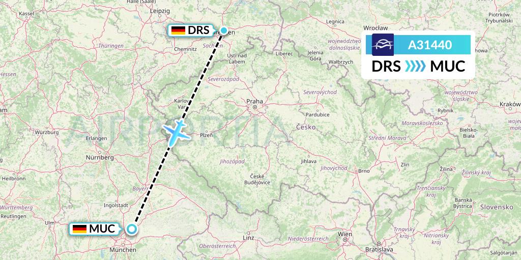 A31440 Aegean Airlines Flight Map: Dresden to Munich
