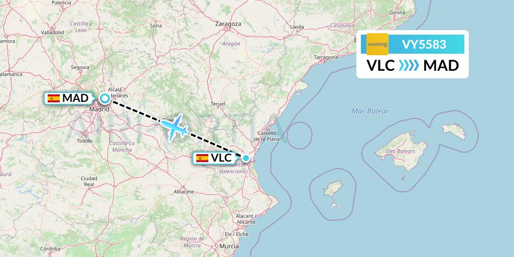 VY5583 Vueling Flight Map: Valencia to Madrid