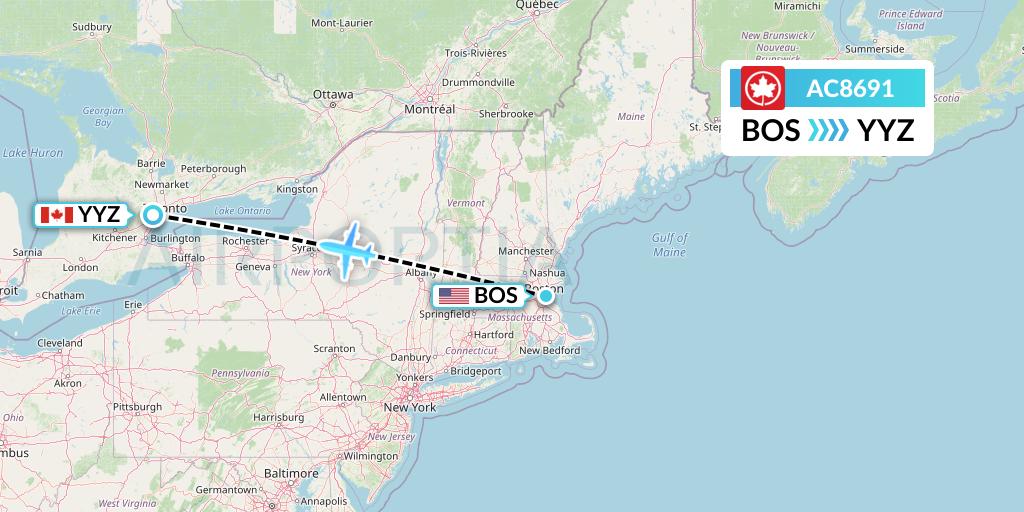 AC8691 Air Canada Flight Map: Boston to Toronto