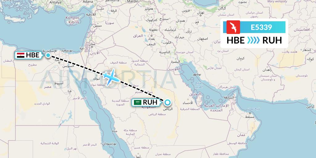 E5339 Air Arabia Egypt Flight Map: Alexandria to Riyadh