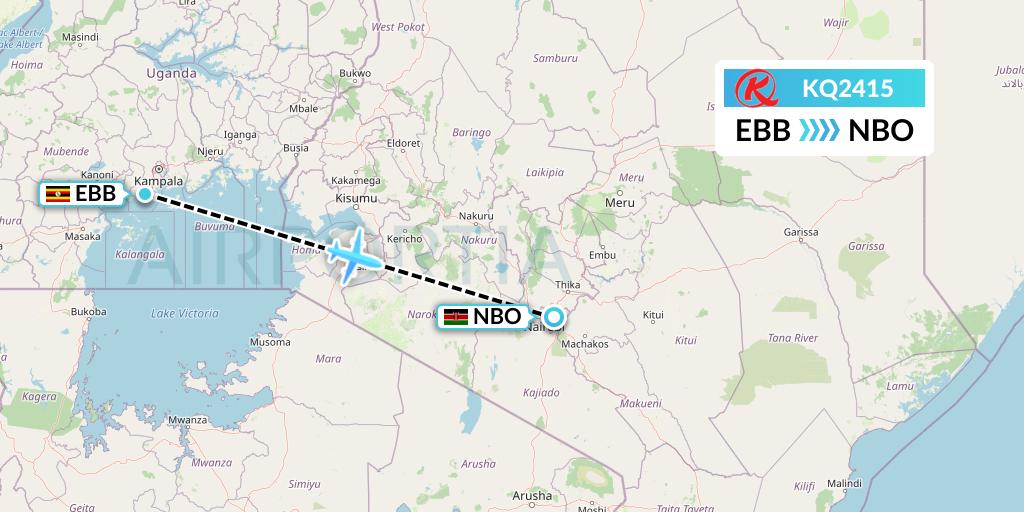 KQ2415 Kenya Airways Flight Map: Entebbe to Nairobi