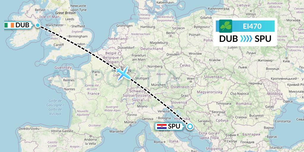 EI470 Aer Lingus Flight Map: Dublin to Split