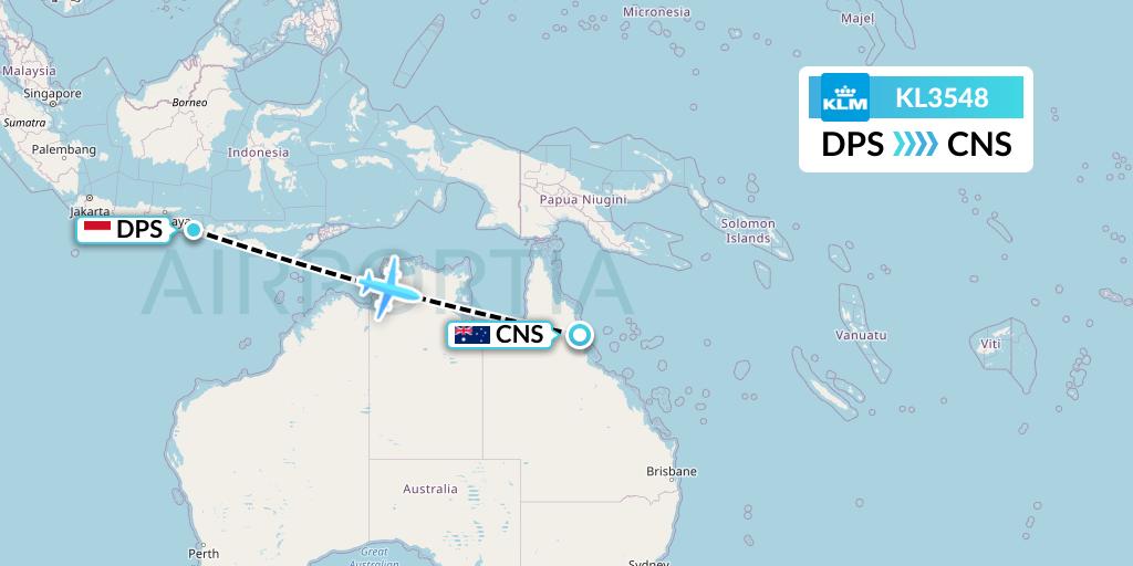 KL3548 KLM Flight Map: Denpasar to Cairns