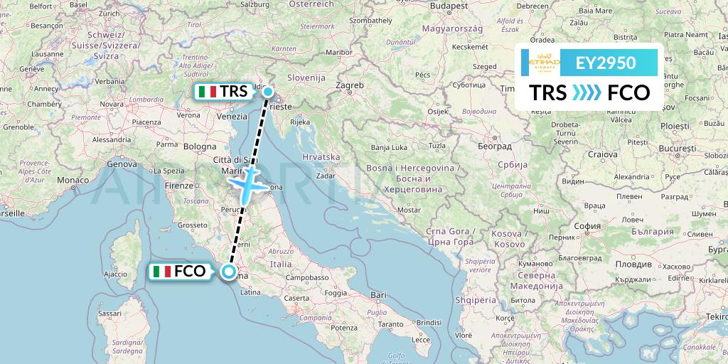 EY2950 Etihad Airways Flight Map: Trieste to Rome