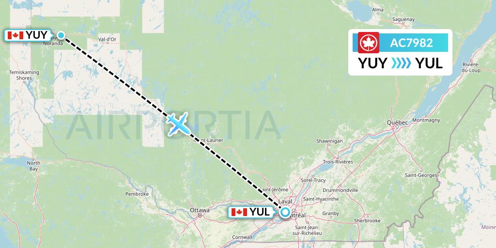 AC7982 Air Canada Flight Map: Rouyn to Montreal