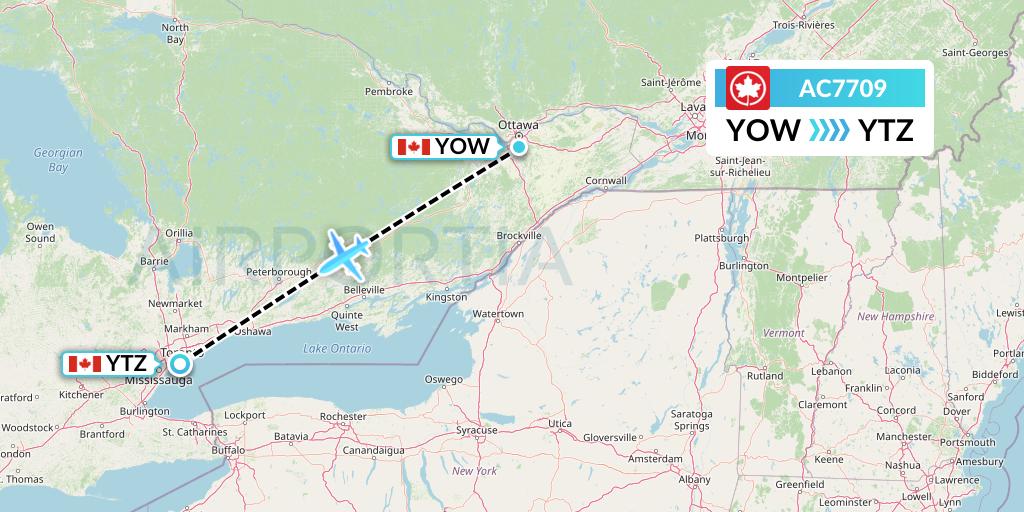 AC7709 Air Canada Flight Map: Ottawa to Toronto