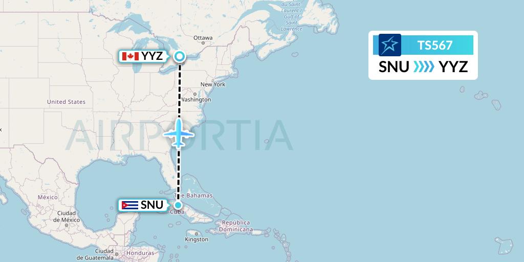TS567 Air Transat Flight Map: Santa Clara to Toronto
