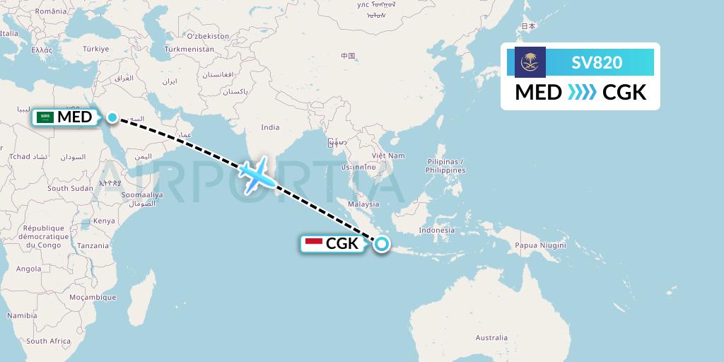 SV820 Saudi Arabian Airlines Flight Map: Medina to Jakarta