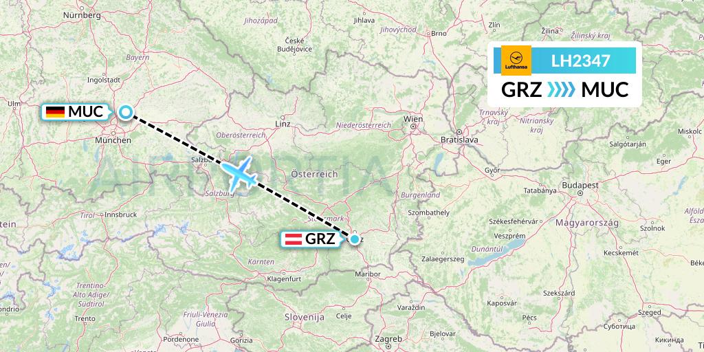LH2347 Lufthansa Flight Map: Graz to Munich