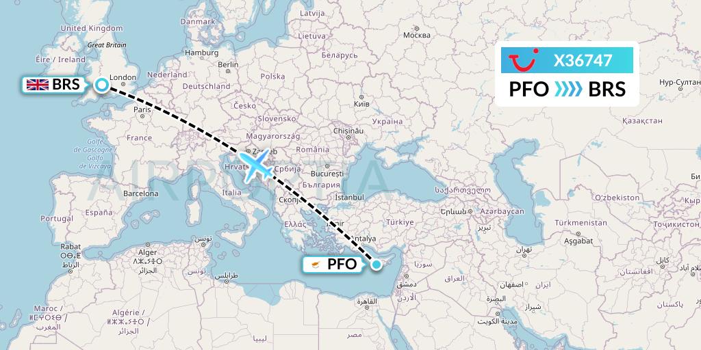 X36747 TUI fly Germany Flight Map: Pafos to Bristol