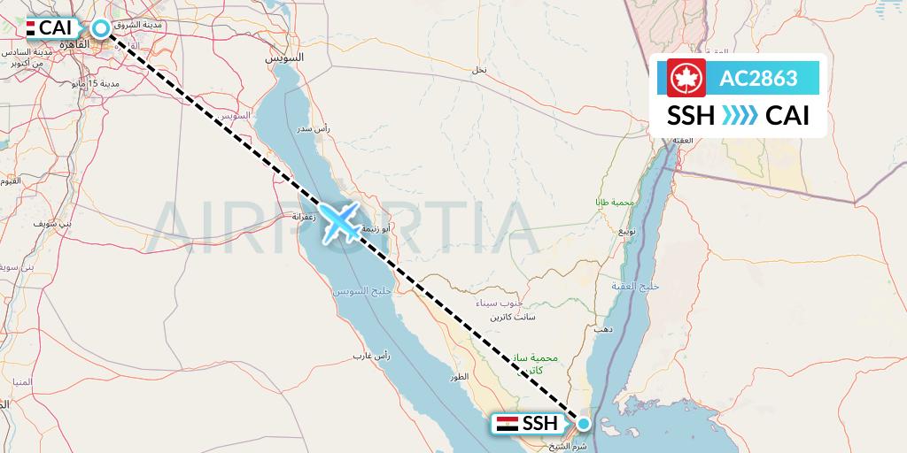 AC2863 Air Canada Flight Map: Sharm el-Sheikh to Cairo