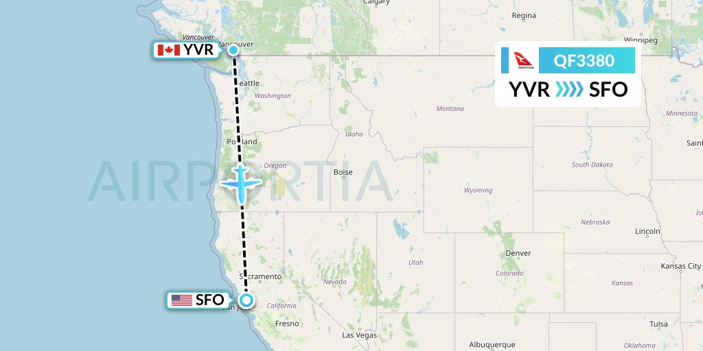 QF3380 Qantas Flight Map: Vancouver to San Francisco