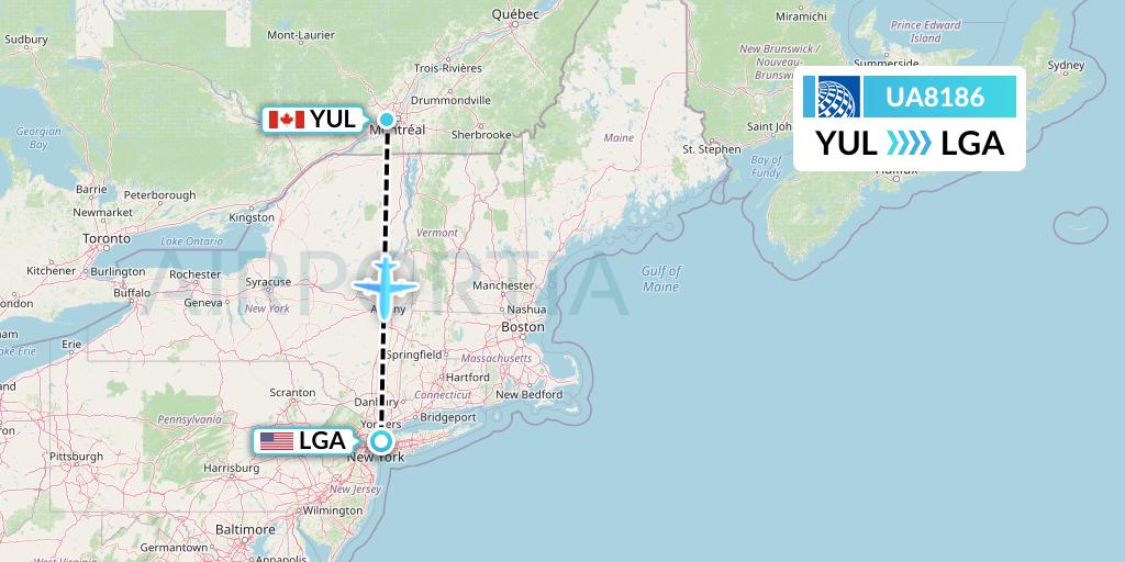 UA8186 United Airlines Flight Map: Montreal to New York