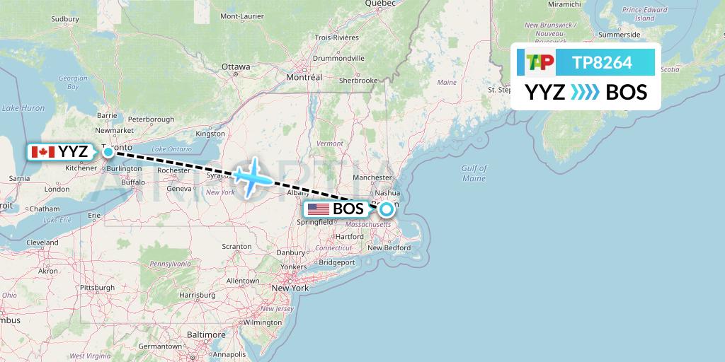 TP8264 TAP Portugal Flight Map: Toronto to Boston