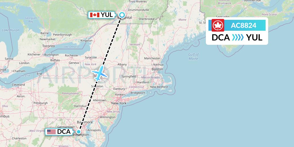 AC8824 Air Canada Flight Map: Washington to Montreal
