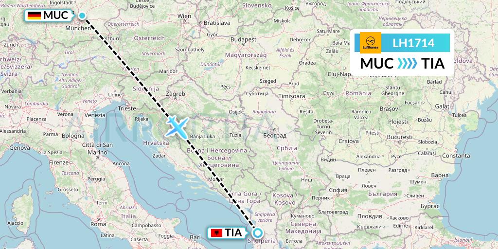 LH1714 Lufthansa Flight Map: Munich to Tirana
