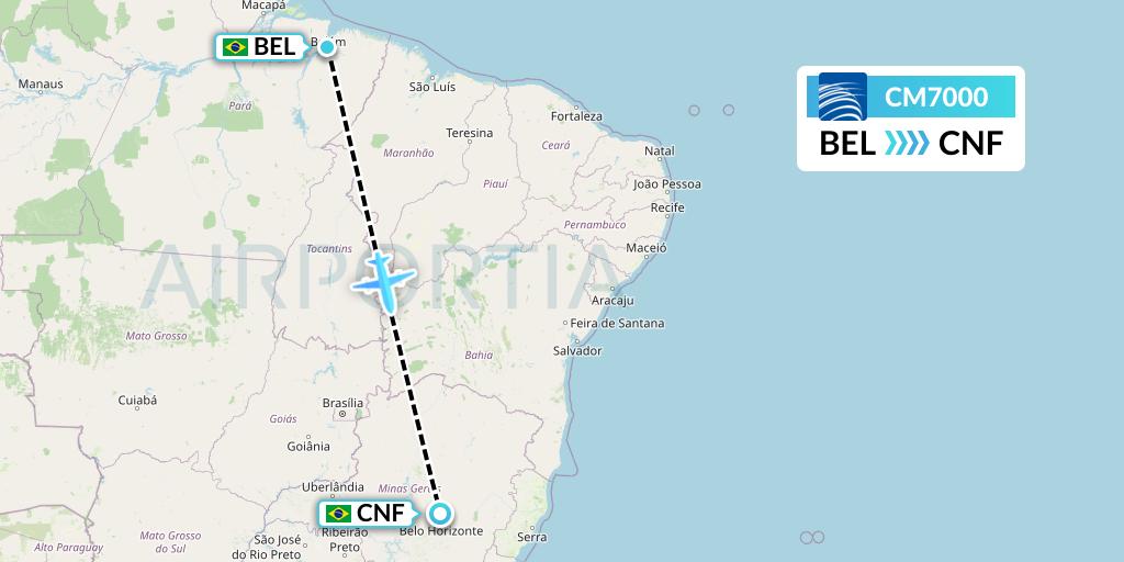 CM7000 Copa Airlines Flight Map: Belem to Belo Horizonte