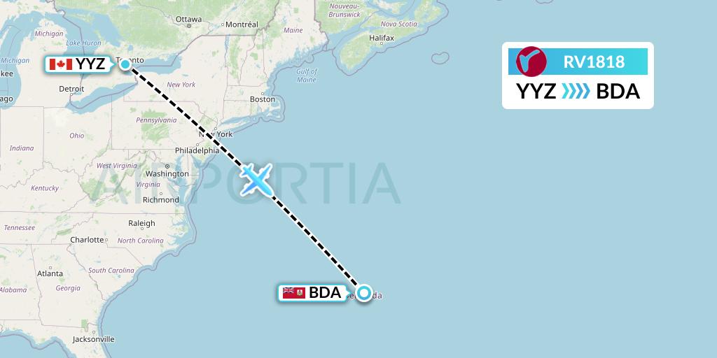 RV1818 Air Canada Rouge Flight Map: Toronto to Bermuda