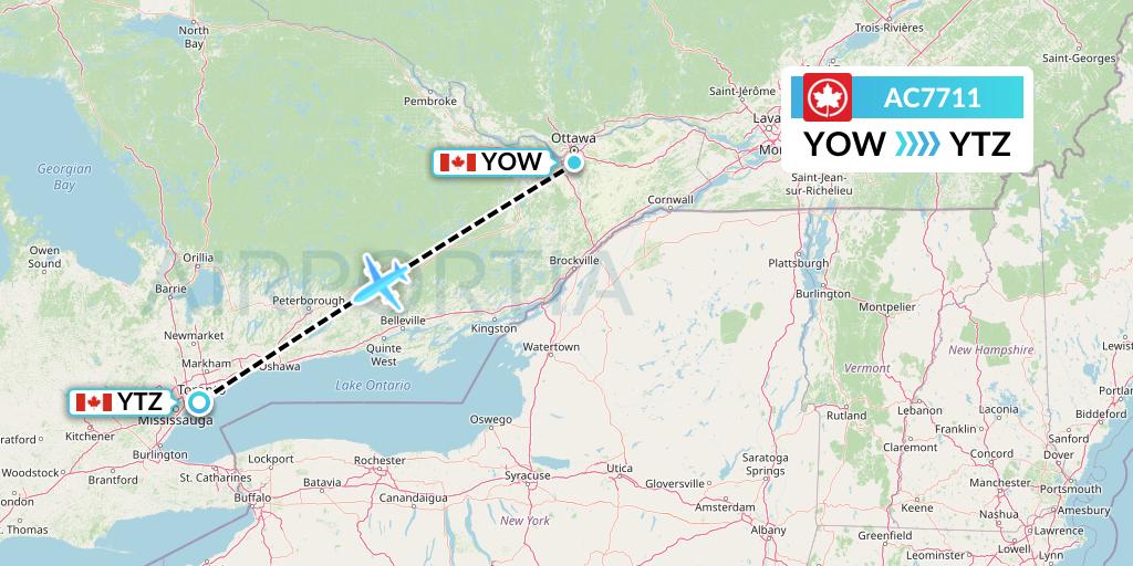 AC7711 Air Canada Flight Map: Ottawa to Toronto