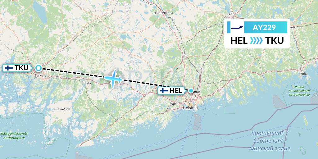 AY229 Finnair Flight Map: Helsinki to Turku