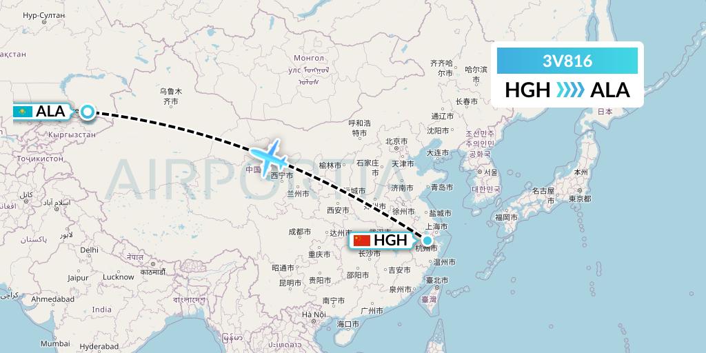 3V816 ASL Airlines Belgium Flight Map: Hangzhou to Almaty