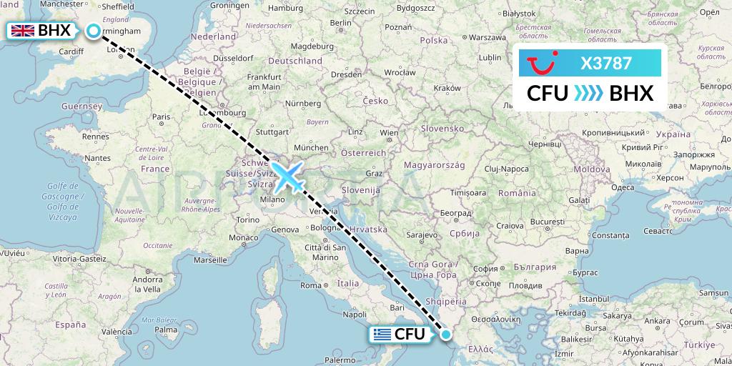 X3787 TUI fly Germany Flight Map: Corfu to Birmingham