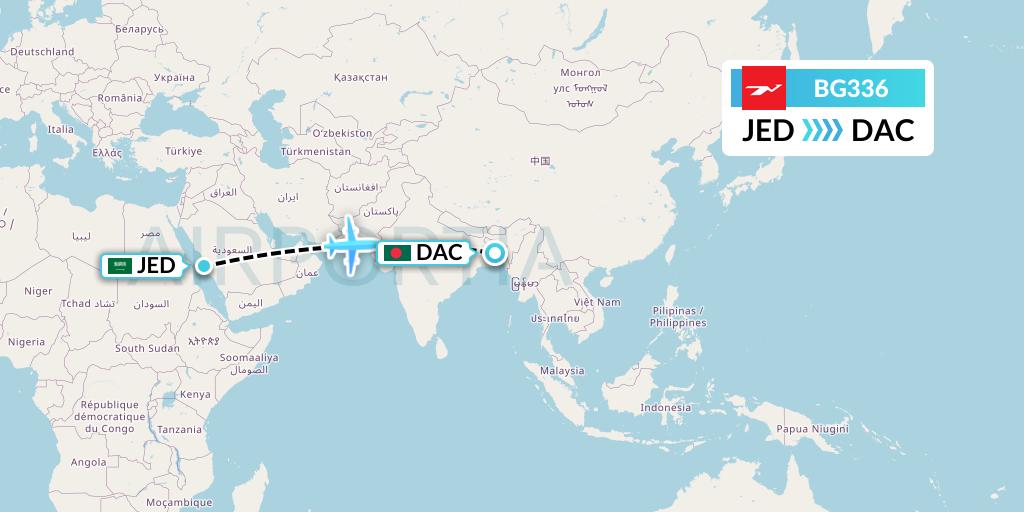 BG336 Biman Bangladesh Airlines Flight Map: Jeddah to Dhaka