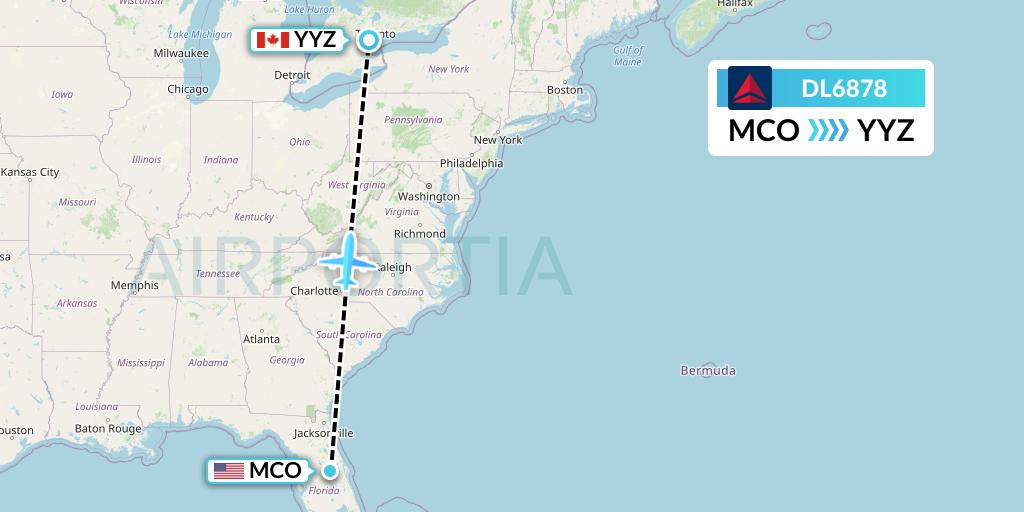 DL6878 Delta Air Lines Flight Map: Orlando to Toronto