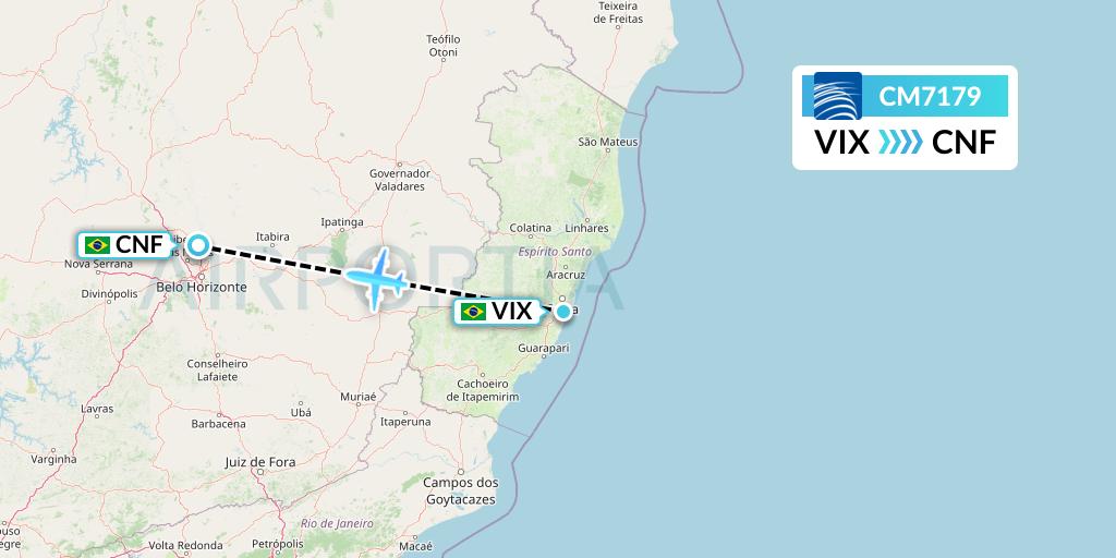 CM7179 Copa Airlines Flight Map: Vitoria to Belo Horizonte