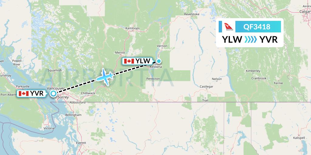 QF3418 Qantas Flight Map: Kelowna to Vancouver