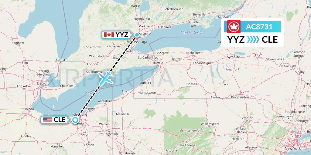 AC8731 Air Canada Flight Map: Toronto to Cleveland