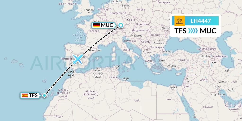 LH4447 Lufthansa Flight Map: Tenerife to Munich