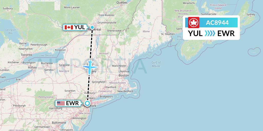 AC8944 Air Canada Flight Map: Montreal to New York