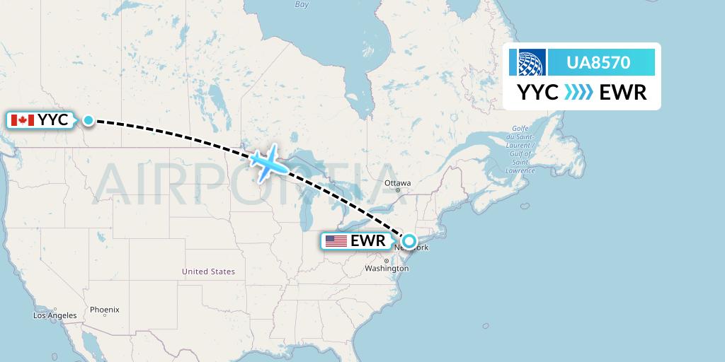 UA8570 United Airlines Flight Map: Calgary to New York