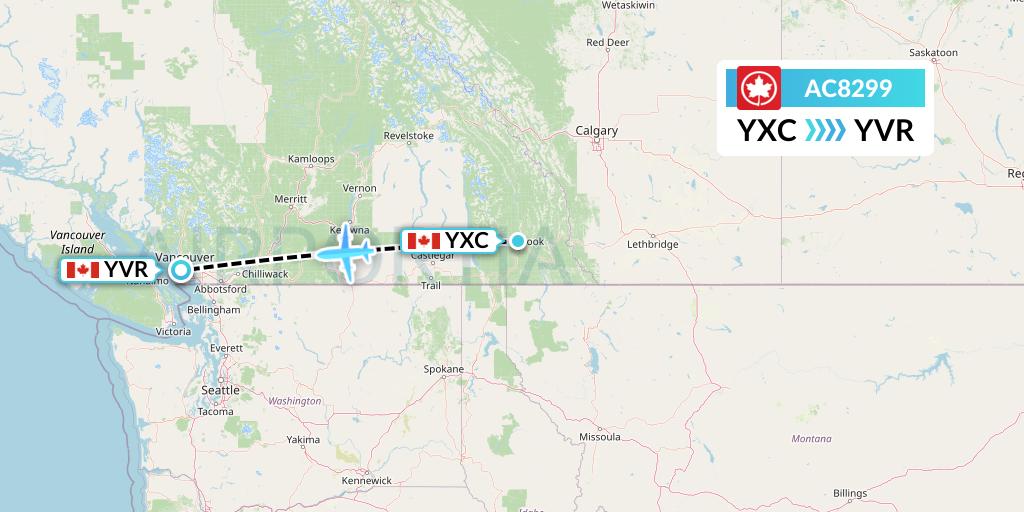 AC8299 Air Canada Flight Map: Cranbrook to Vancouver