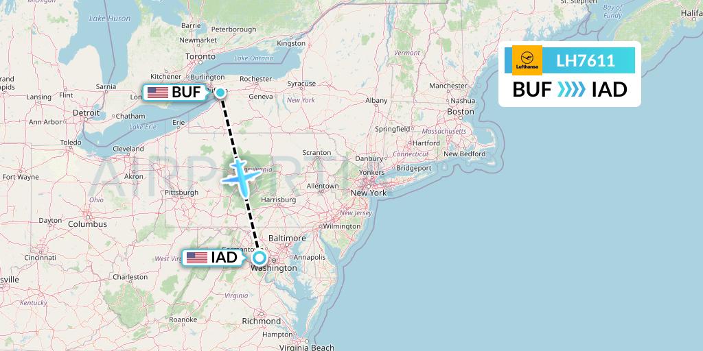 LH7611 Lufthansa Flight Map: Buffalo to Washington
