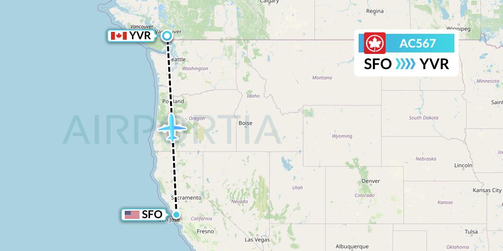 AC567 Air Canada Flight Map: San Francisco to Vancouver