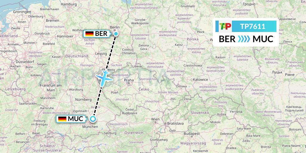 TP7611 TAP Portugal Flight Map: Berlin to Munich