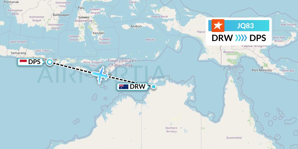 JQ83 Jetstar Airways Flight Map: Darwin to Denpasar