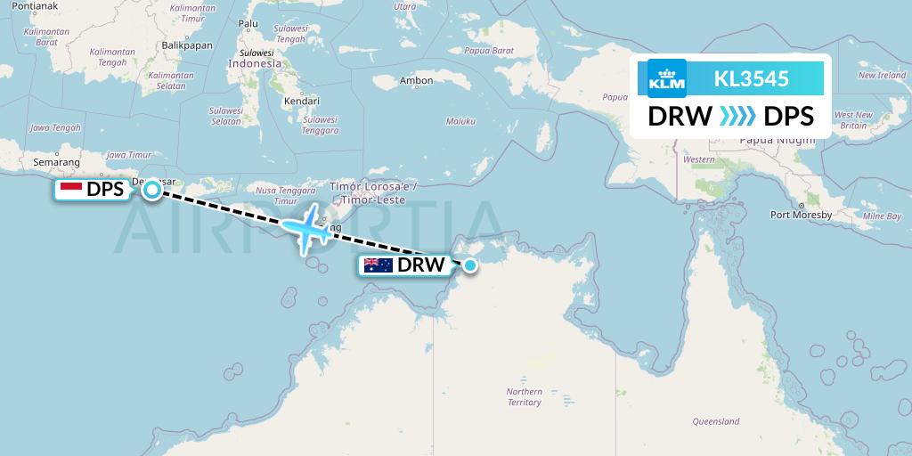 KL3545 KLM Flight Map: Darwin to Denpasar