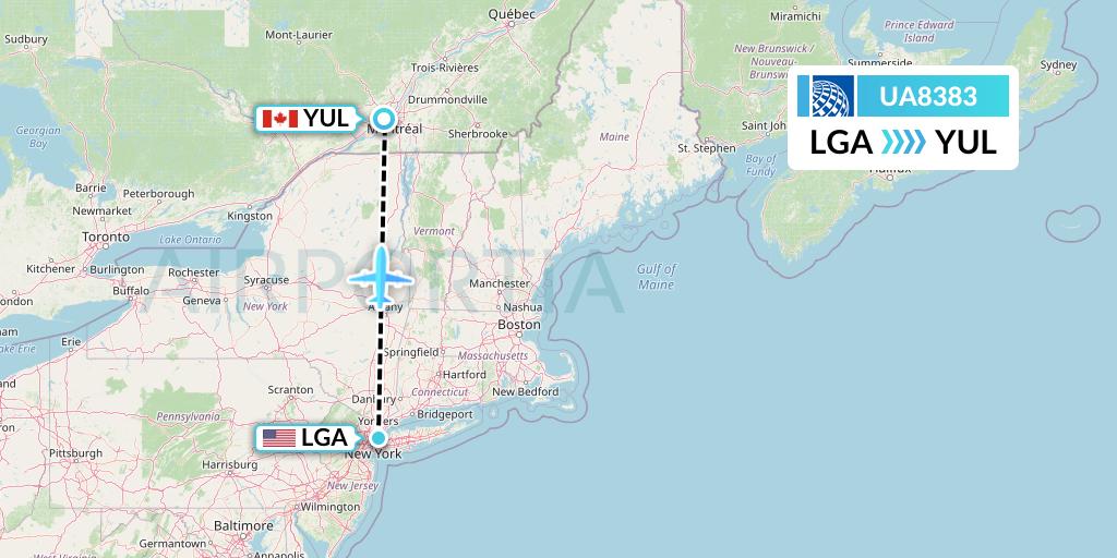 UA8383 United Airlines Flight Map: New York to Montreal