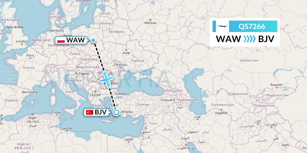 QS7266 Smartwings Flight Map: Warsaw to Bodrum