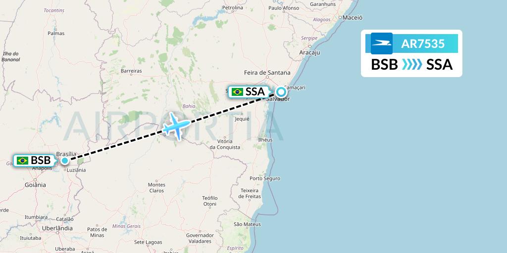 AR7535 Aerolineas Argentinas Flight Map: Brasilia to Salvador