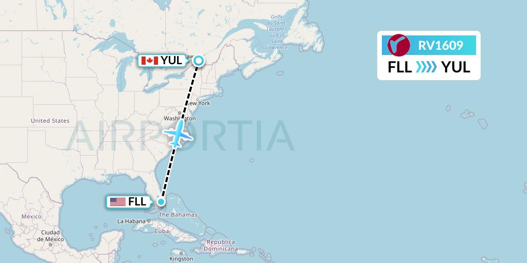 RV1609 Air Canada Rouge Flight Map: Fort Lauderdale to Montreal