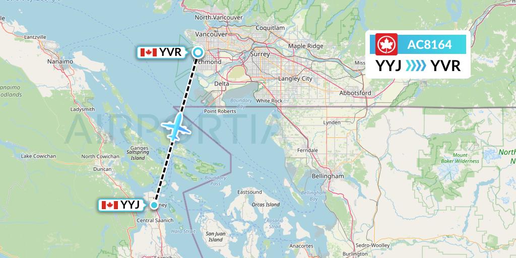 AC8164 Air Canada Flight Map: Victoria to Vancouver