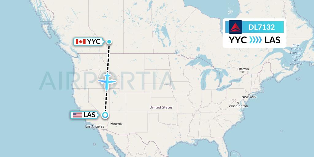 DL7132 Delta Air Lines Flight Map: Calgary to Las Vegas