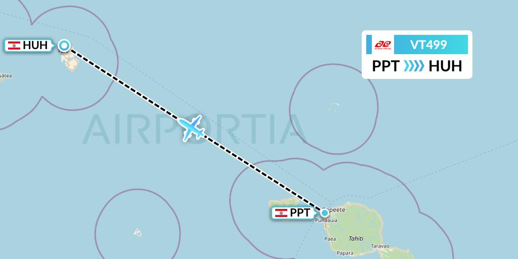 VT499 Air Tahiti Flight Map: Papeete to Huahine