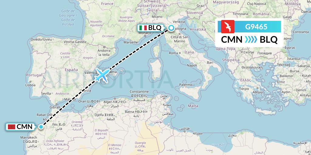 G9465 Air Arabia Flight Map: Casablanca to Bologna