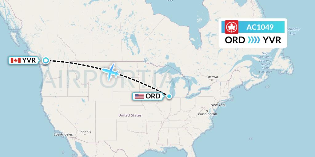 AC1049 Air Canada Flight Map: Chicago to Vancouver