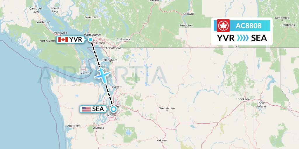 AC8808 Air Canada Flight Map: Vancouver to Seattle